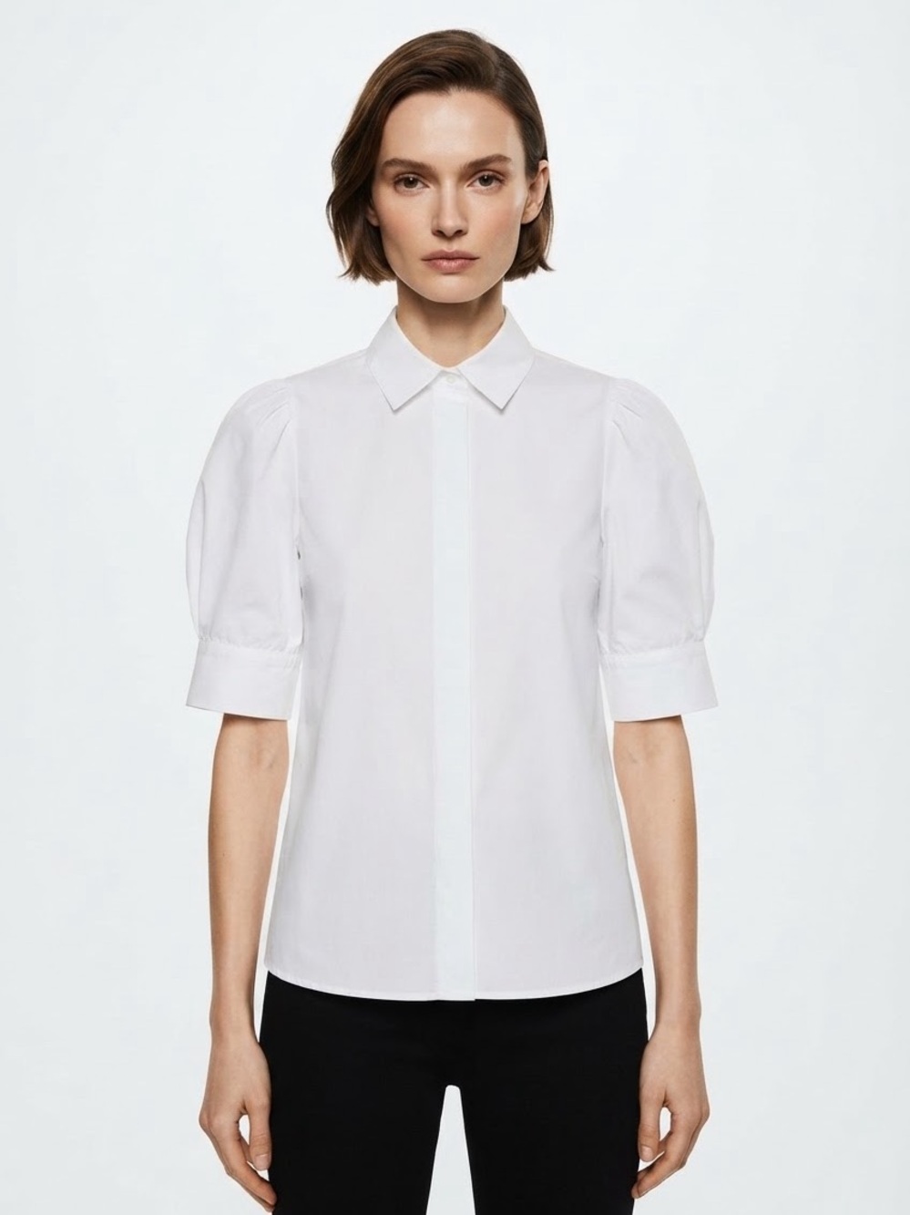 New w/Tags Elie Tahari White Puff Sleeve Button-Front Blouse